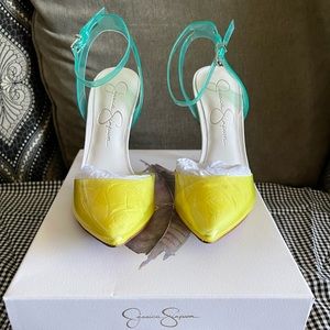 Clear yellow and blue Jessica Simpson align back heels
